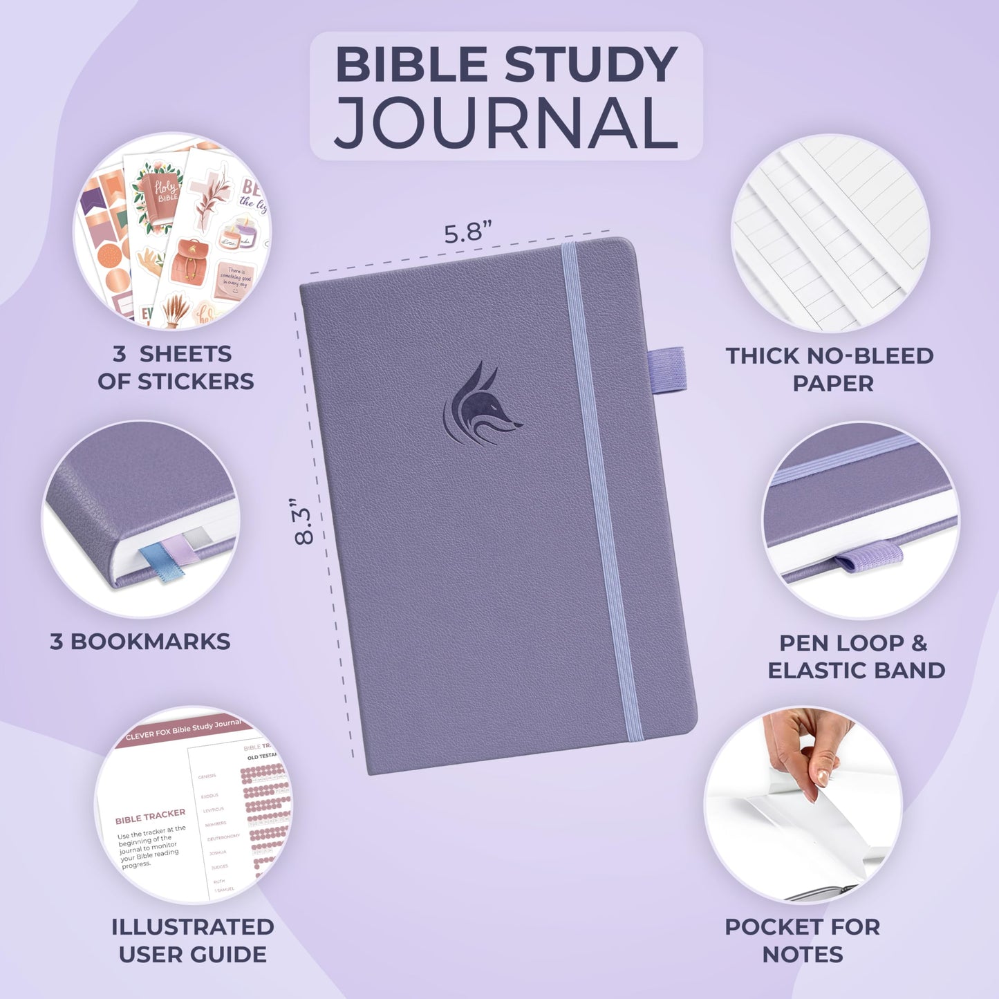 Clever Fox Bible Study Journal – Church Notes Notebook – Note Taking & Journaling Kit – Faith Based Religious Gifts & Accessories (Lavender)