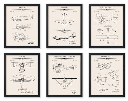 Monem Art 6-Piece Vintage Aviation Blueprint Print - Airplane Patent Poster - Aircraft Art - Technical Drawing Wall Design - Great Office or Living Room Decor - 8x10 UNFRAMED Wall Art