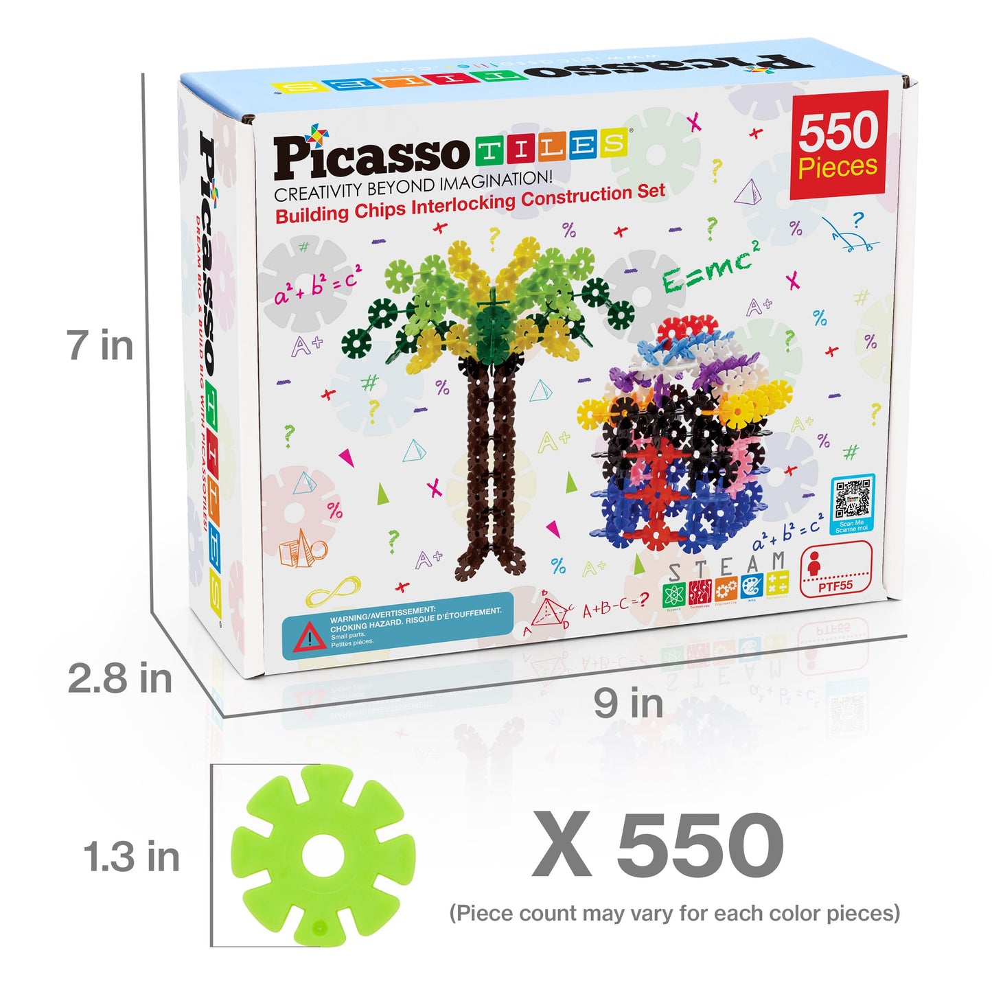 PicassoTiles 550 Piece Building Chips Interlocking Construction Toys Creative Disc Block Toy Kit 3D Stacking Puzzle STEM Learning Early Education for Preschool Montessori Kids Boys Girls Age 3 PTF55