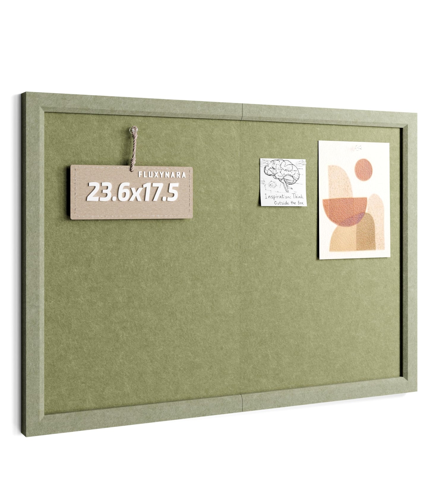 Fluxynara Foldable Cork Board Alternative, Felt Bulletin Board 23.6" x 17.5" Sage Frame with 12 Adhesive Tabs, Pin Board for Home Office, Classroom, Entryway, Kitchen Wall Decor—Olive Green