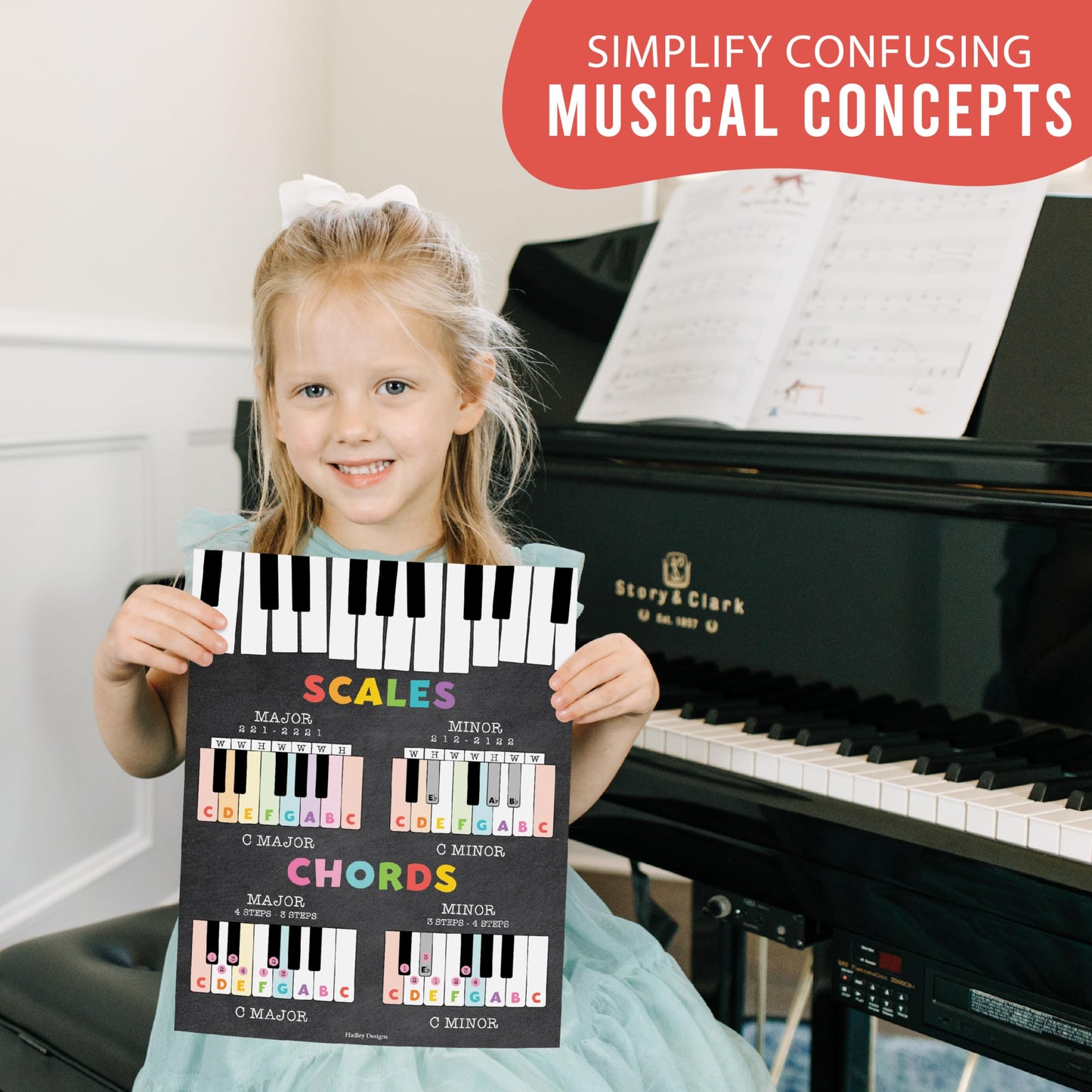 Hadley Designs Music Classroom Decor –9 Music Classroom Posters Elementary, Choir & Solfege Posters, Solfege Hand Signs & Musical Instruments Bulletin Board Decorations, Chalkboard Teacher Must Haves