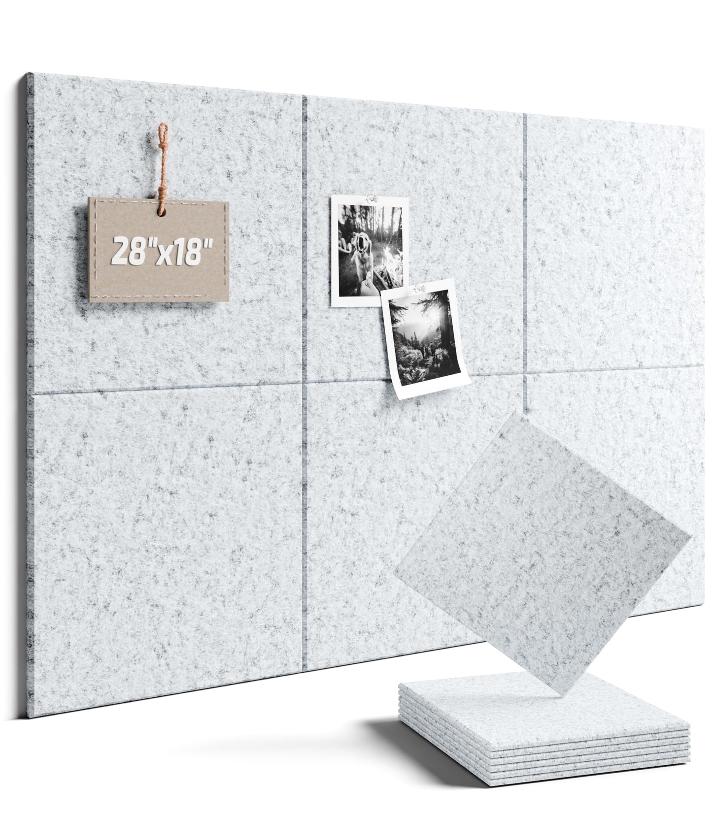 Felt Bulletin Board Tiles -28"x18" Cork Board Alternative for Office Decor, Push Pin Board Wall Organizer 6-Pack - Silvery Gray