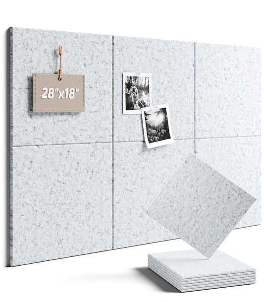 Felt Bulletin Board Tiles -28"x18" Cork Board Alternative for Office Decor, Push Pin Board Wall Organizer 6-Pack - Silvery Gray