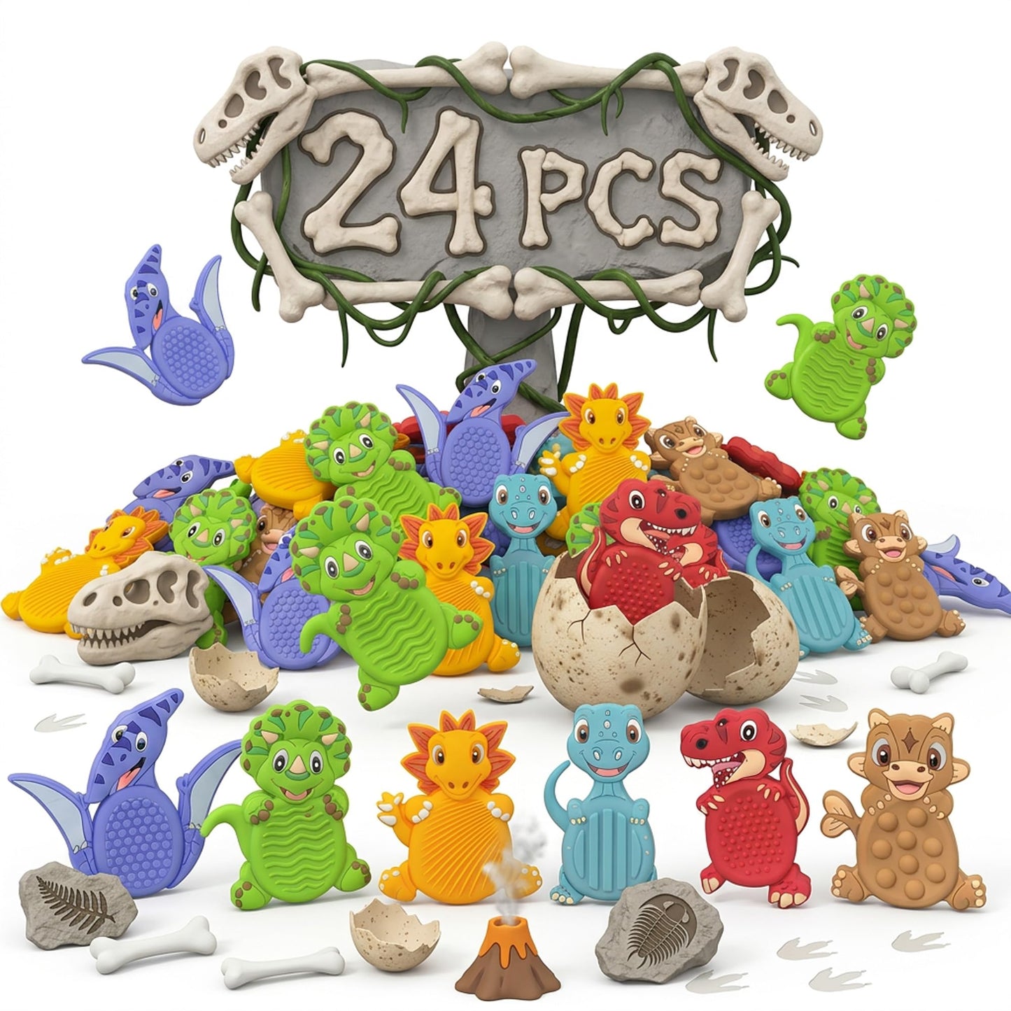 24Pack Dinosaur Sensory Stone for Autistic, Easter Eggs Fillers, Kid Fidget Stress Toys for Kids Classroom, Autism Calming Special Education Must Haves Travel Essentials,Easter Party Favors for Kids