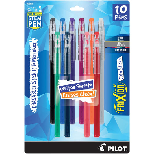 PILOT FriXion ColorSticks Erasable Gel Ink Pens,Fine Point 0.7 mm,Assorted Colors,Erasable Pens - Ideal for School,Journaling,& Office Writing,10 Count (Pack of 12)
