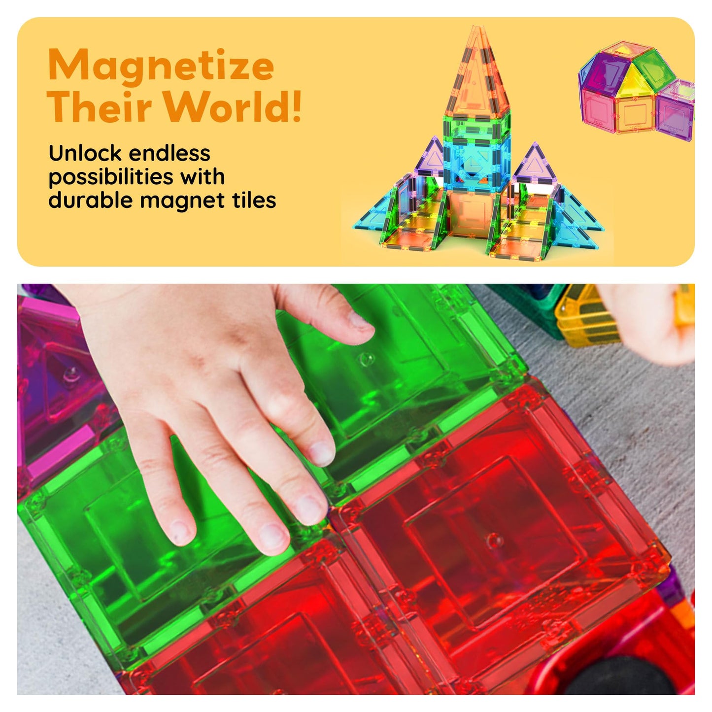 PicassoTiles Magnetic Tiles 152pcs Mirror Theme Magnet Tile Building Blocks STEM Sensory Toys with Car for Kids Toddlers Boys Girls Age 3+ Educational Learning Construction Play Set PT152