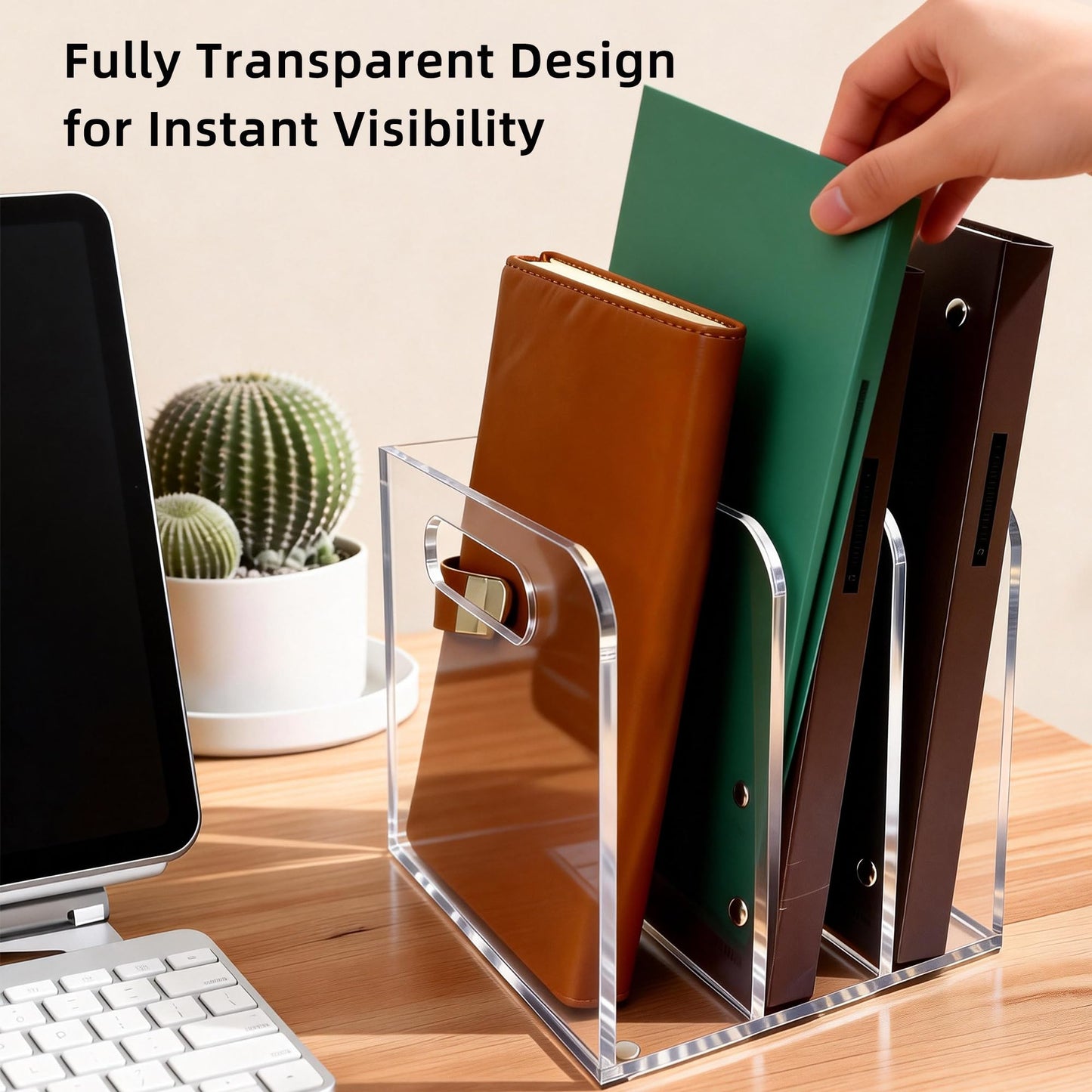 AIDIMOO Acrylic Magazine File Holder, 3 Vertical Compartments Desk Document Sorter Organizer, Clear Folder Rack Binder for Office/Documents/Classroom, for Home, Tablet, Magazines, Books & Accessories