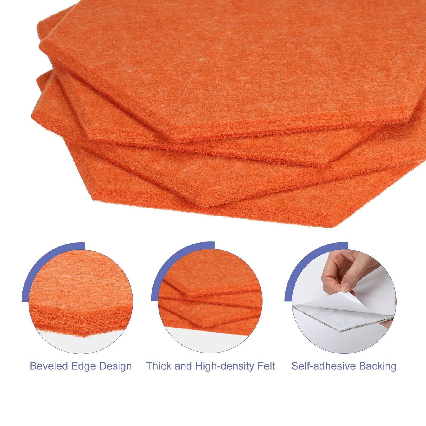 PATIKIL Felt Bulletin Board, 12"x10", 6 Packs Self Adhesive Hexagon Felt Tiles for Sound Proofing Wall Panels for Home Office Recording Studio,Game Room, Orange