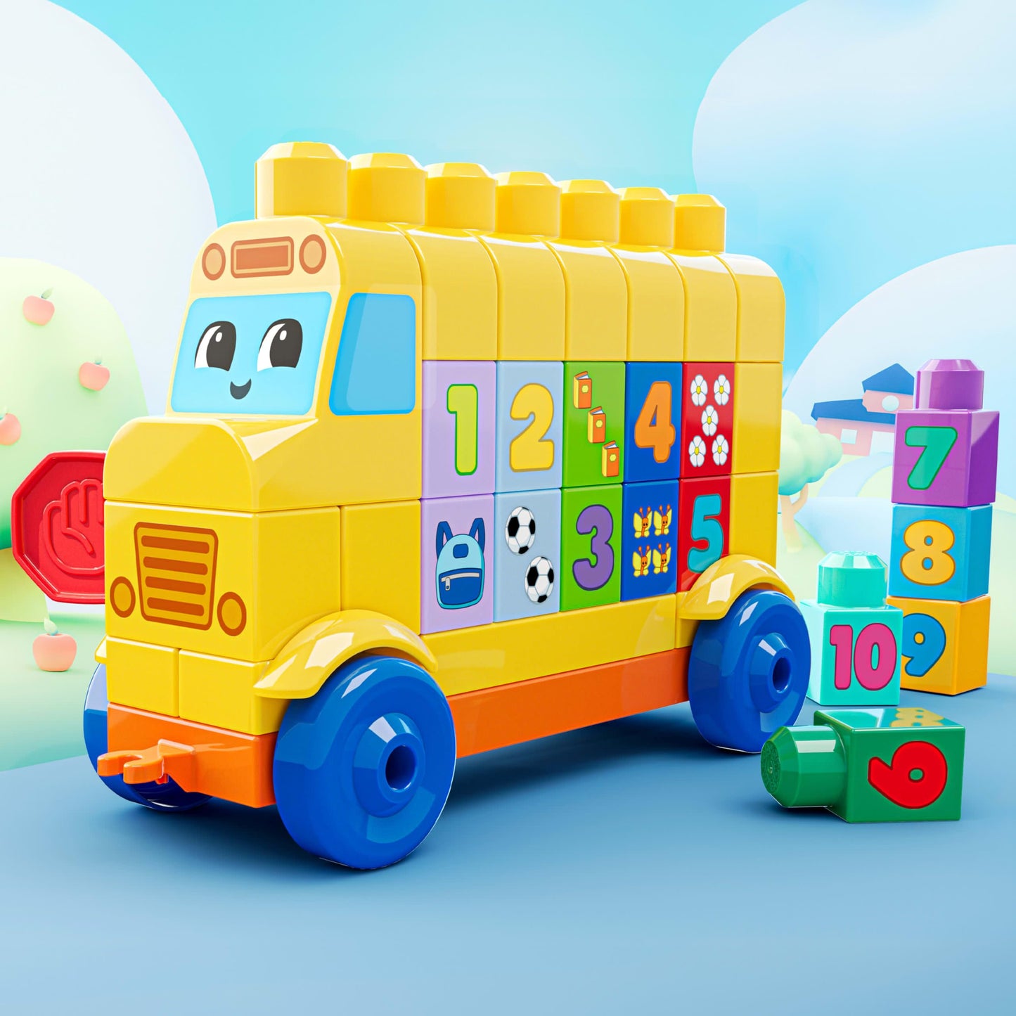 MEGA BLOKS First Builders Toddler Block Toys Set, Build & Count Bus 45 Pieces, Learn Numbers and Counting, Yellow, Ages 1+ Years
