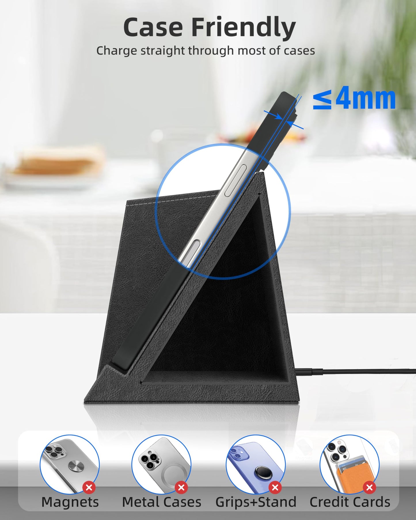 Investme Pen Holder with Wireless Charger, Pencil Holder for Desk, Multi-Functional Desktop Organizer, Desk Organizers and Accessories for Home School Office Supplies, PU Leather Black