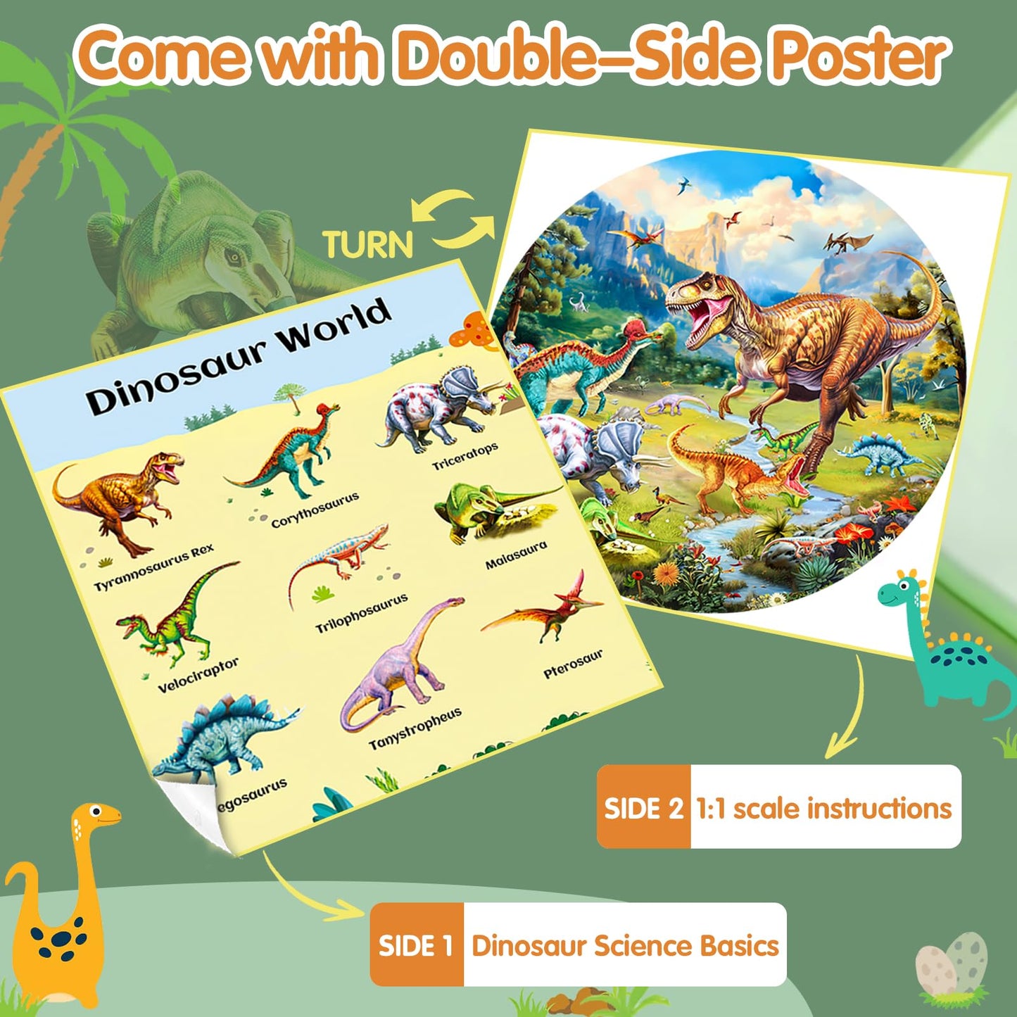 Glow-in-The-Dark Dinosaur Floor Puzzles for Kids Ages 4-6, Kids Jigsaw Puzzles Ages 6-8, 70PCS Large Round Dino Educational Puzzle Toys for 3 4 5 6 7 8 Years Old Children, Easter Gifts for Kids