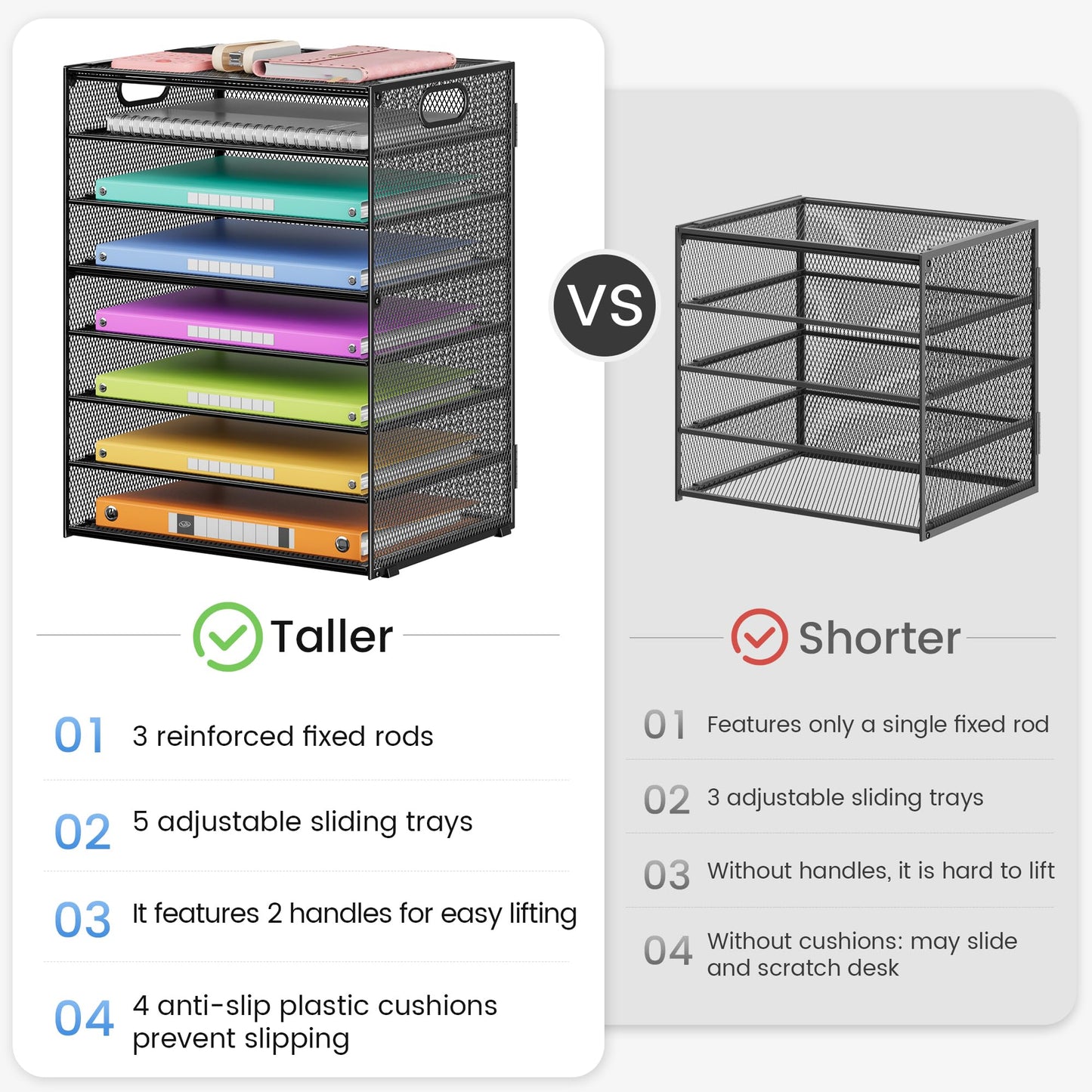Lavatino 2 Pack 8-Tier Office Desk File Organizer, Letter Tray Paper Organizer with Handle, Including 5 Adjustable Slide Trays for Organizing Desktop Workspace Accessories and Supplies (Black Mesh)