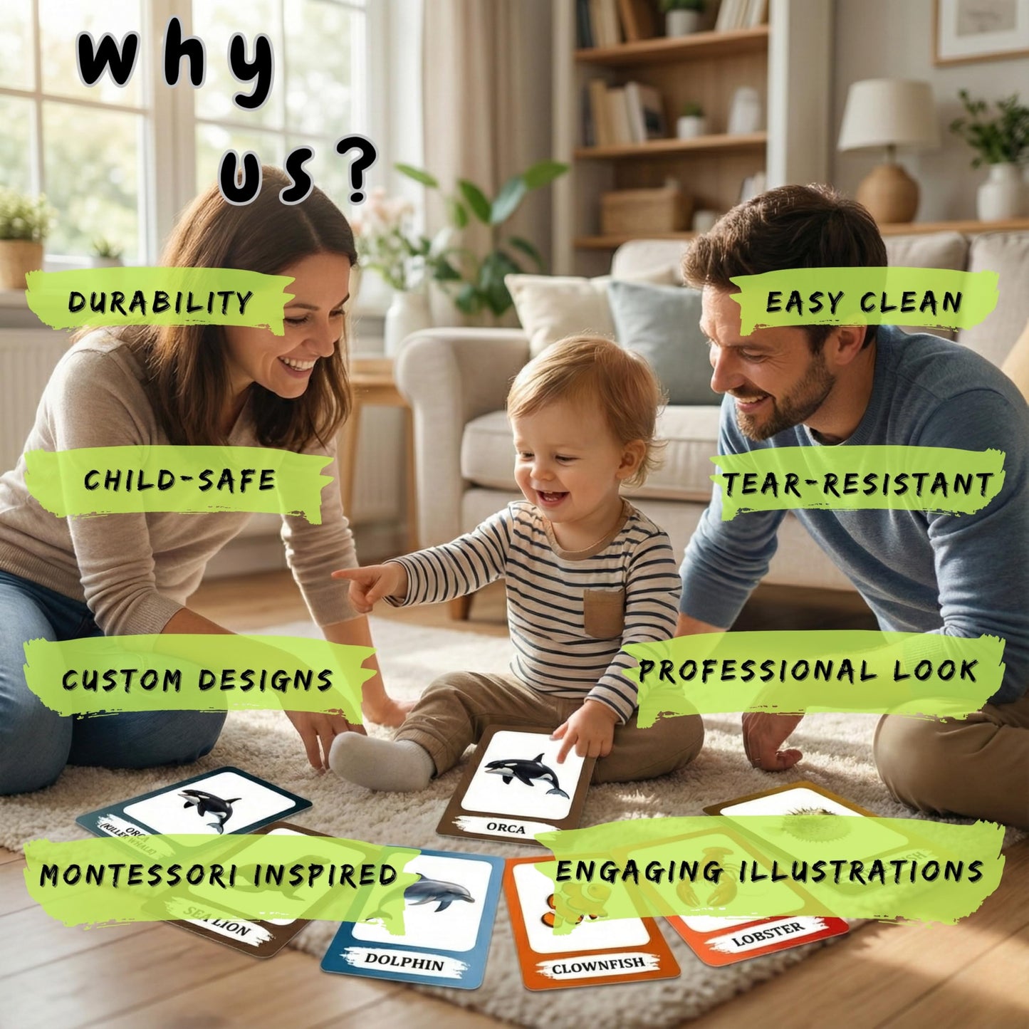 The Biblio Hub Sea Animals Flashcards – Non-Tearable Synthetic Learning Cards for Toddlers, Preschool & Kindergarten, Double-Sided Set