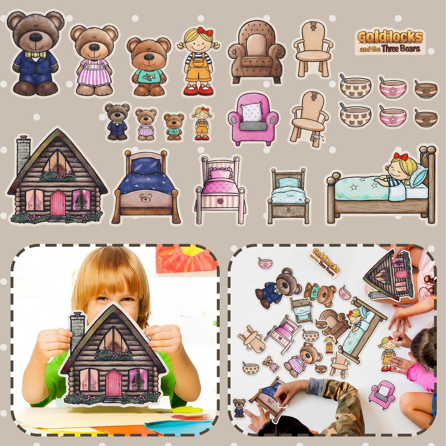Peryiter 24 Pack Goldilocks and The Three Bears Felt Board Story Sets Precut Flannel Board Figures Stories for Preschool Toddlers Stories Play Activity