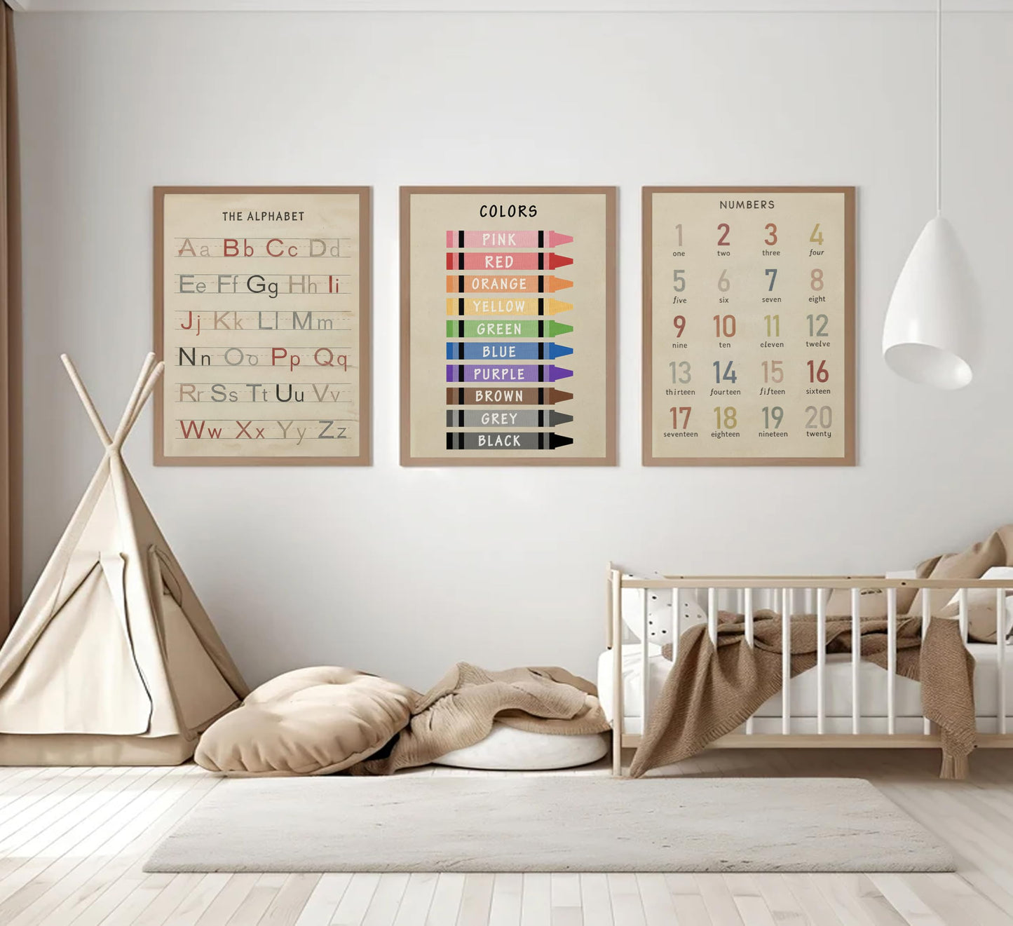3Pcs Nursery Educational Wall Art Preschool Education Letter Number Poster Painting Pictures Wall Decor Canvas Prints artwork for Classroom Baby Boy's Baby Girl's Room Home Decoration Unframed