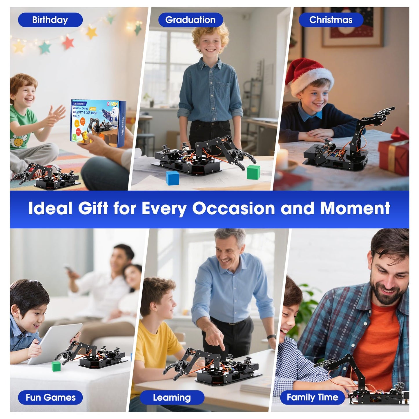 4DOF Robotic Arm Kit for Kids Compatible with Arduino IDE, Programming ESP32 Smart Robot Arm Building Kit STEM Educational Desktop Toy with Joystick and Web App Control for Children Ages 8+ and Adults