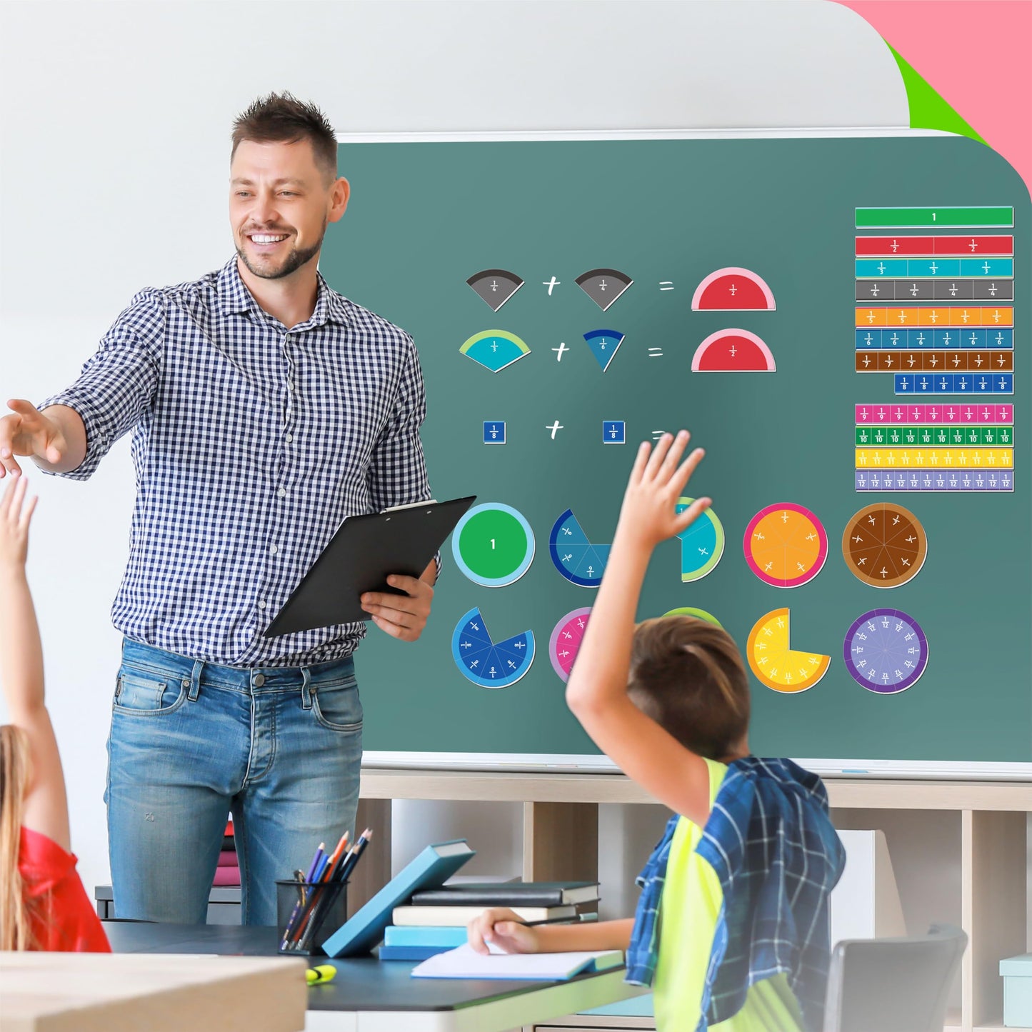 SpriteGru 156 PCS Magnetic Fraction Tiles Circles, Educational Math Magnets Learning Manipulative Fraction Bars Set for Preschool Elementary School