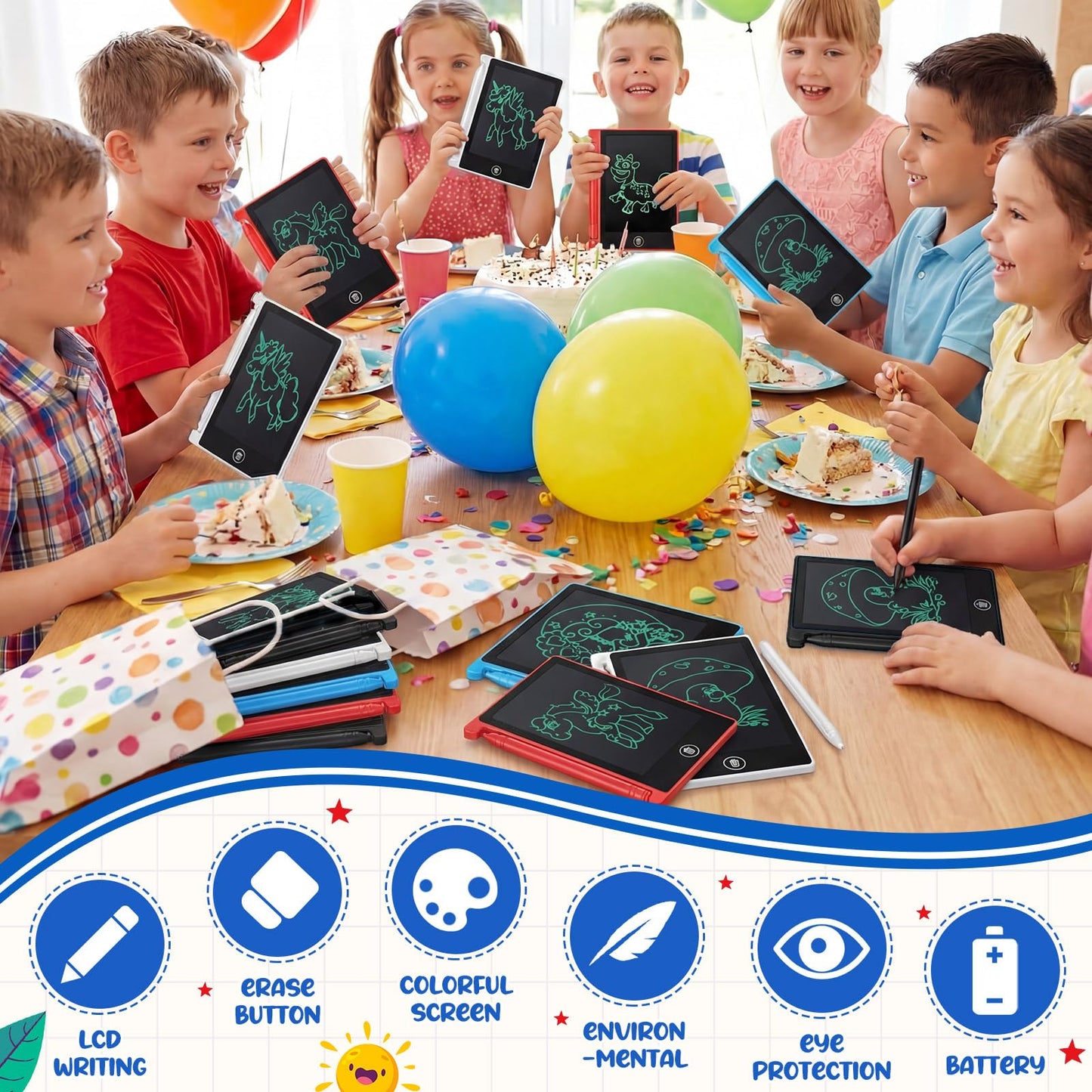 Zhehao 24 Pack LCD Mini Writing Tablet for Kids 4.5 Inch Doodle Board Bulk Erasable Reusable Electronic Drawing Pad Birthday Party Favors Goodie Bag Classroom Gifts(Blue,Black,White,Red)