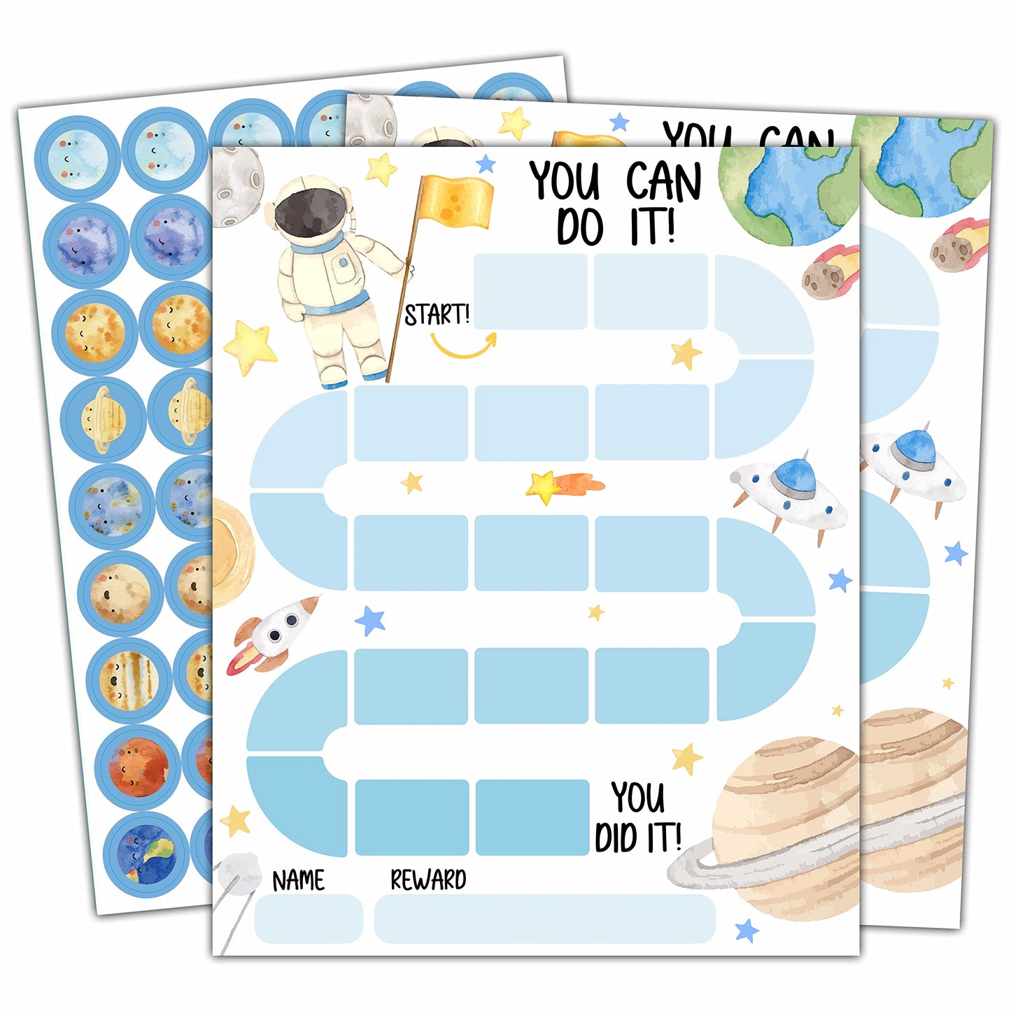 20 Outer Space Astronaut Reward Chart with 432 Round Stickers, Incentive Behavior Chart for Kids at Home Classroom, Kids Routine Daily Chore Sticker Chart-B17