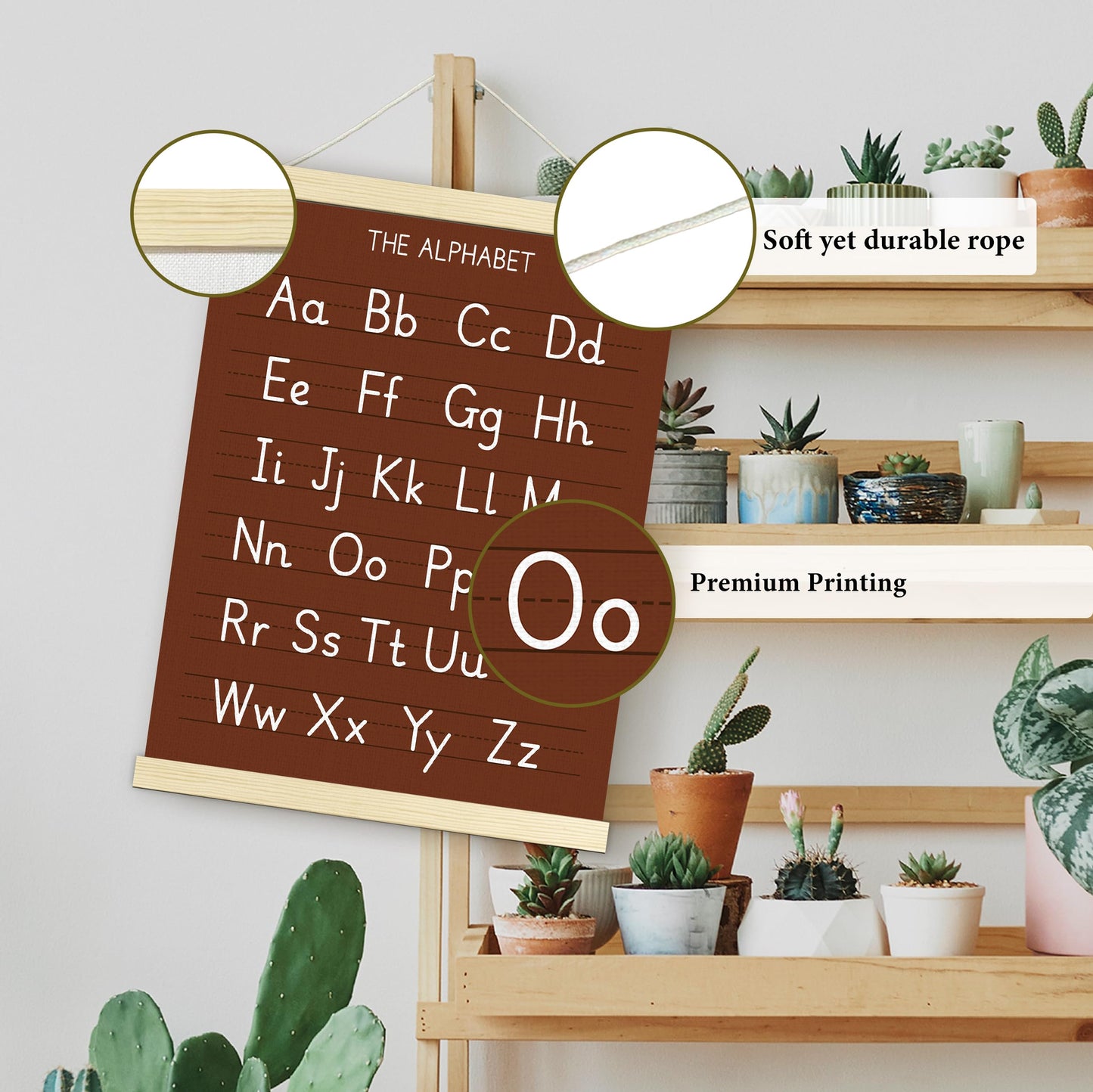 Numbers Alphabet Poster for Toddlers,Educational Wall Chart for Nursery Kids Learning, Homeschool & Playroom Decor and Bedroom for Wooden Hanger Frame Set of 2, 12x18 Inch - A05