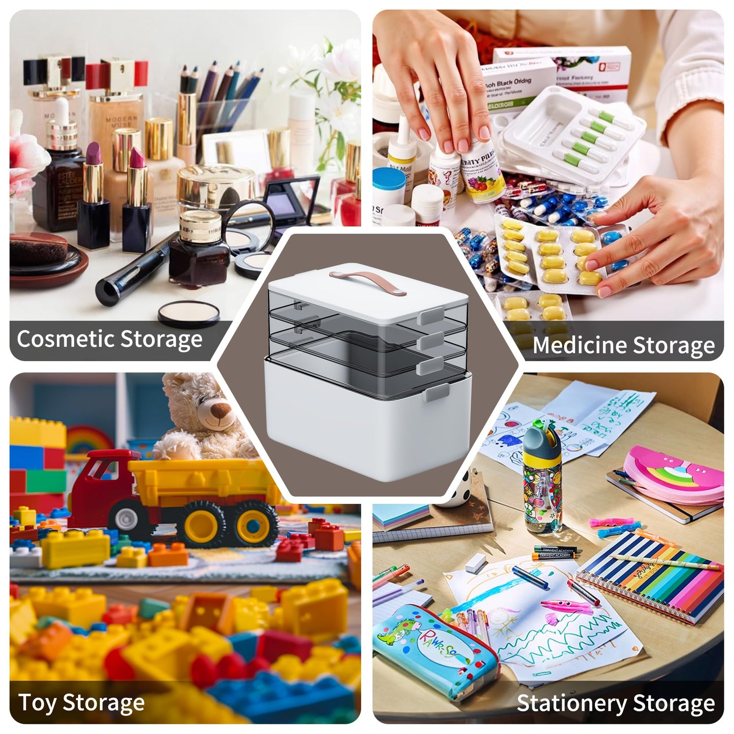 CTIME 4-Tier XL Medicine Organizer - Portable Medicine Cabinet with Leather Handle, Empty First Aid Kit for Home Organization Must, School, Dormitory, Travel, RV, Dorm, Ideal Elderly Gift