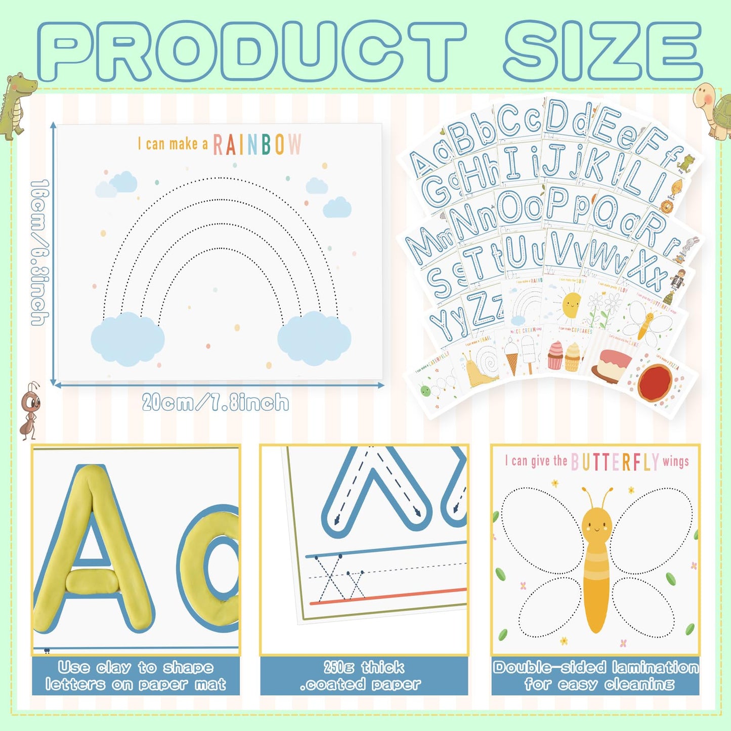 Ireer 36 Pcs Playclay Dough Mats for Kids Activity Card for Clay Back to School Preschool Number Alphabet Animal Shape Learning Activity Games for Classroom Home Educational Supplies