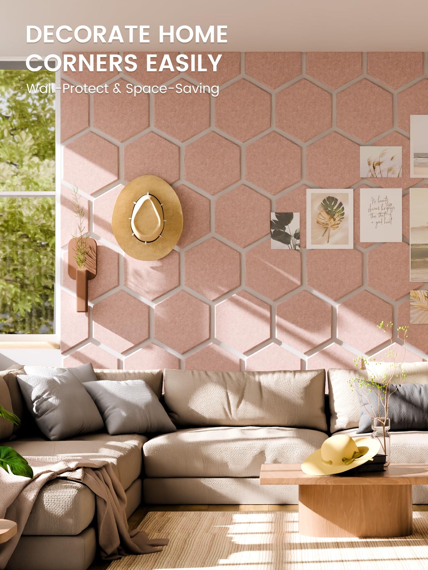 Fluxynara Hexagon Cork Board Alternative for Walls Decor-12-Pack Felt Bulletin Board Tiles,with 30 Pushpins,70 Adhesive Tabs for Office,Classrooms & Home Pin Board Felt Board-Pink