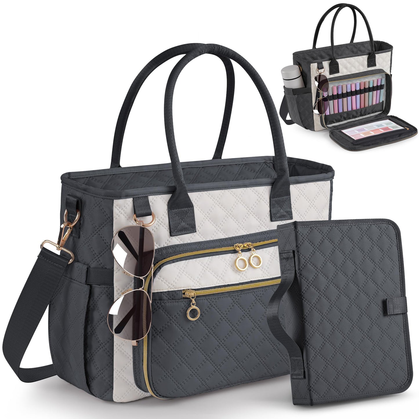 Large Bible Bag with Bible Cover Case for Women，Church Tote Bag Travel Bag Diaper Bag with Shoulder Strap for Teachers, Nurses, Moms, Bible Lovers (Gray)