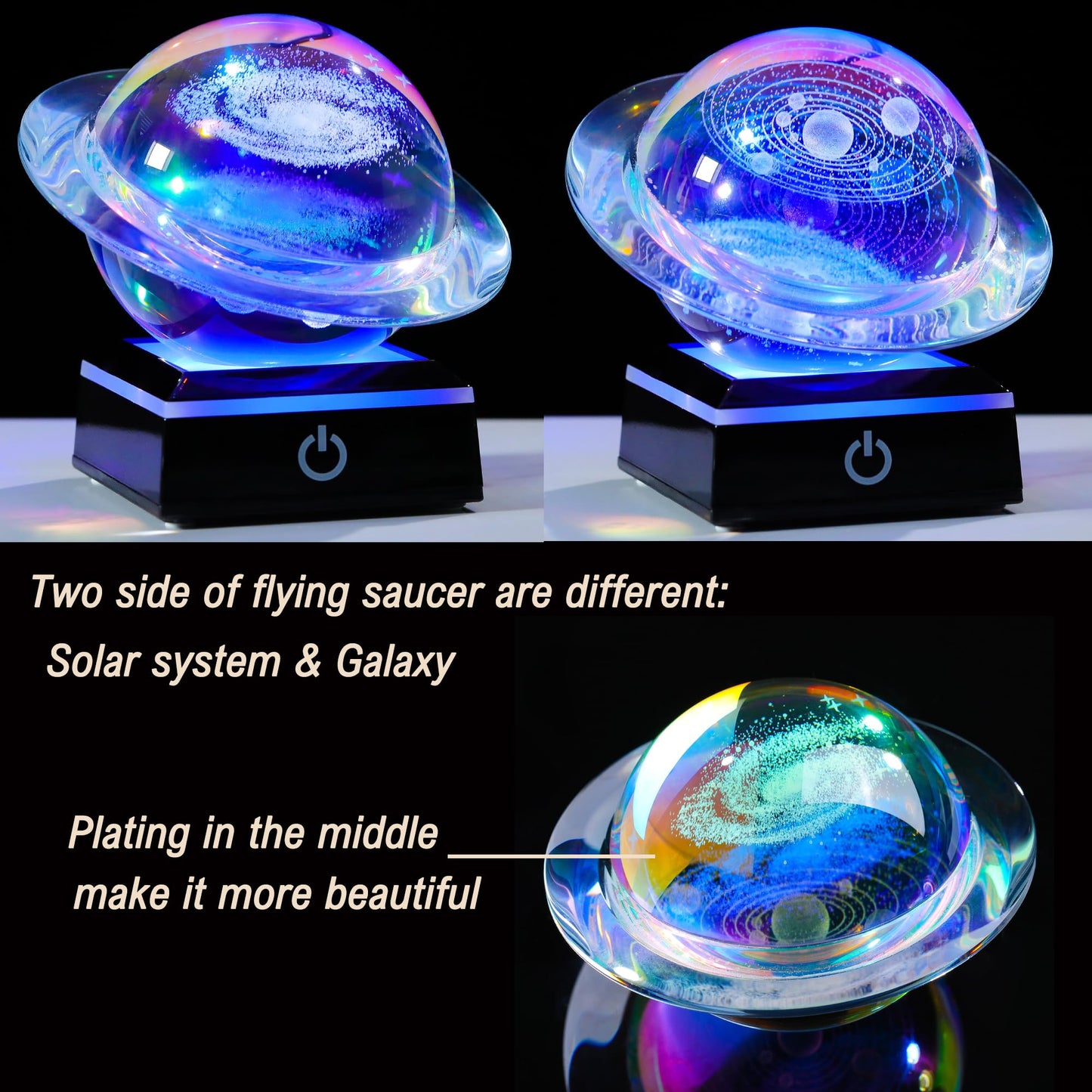 3d Solar System Model Galaxy Crystal Ball 80mm 3.15inch - Saturn Shape Outer Space Astronomy Gifts Room Decor Unique Gifts For Men Him Birthday Dad Physics Science Teacher Night Light Planet Lamp