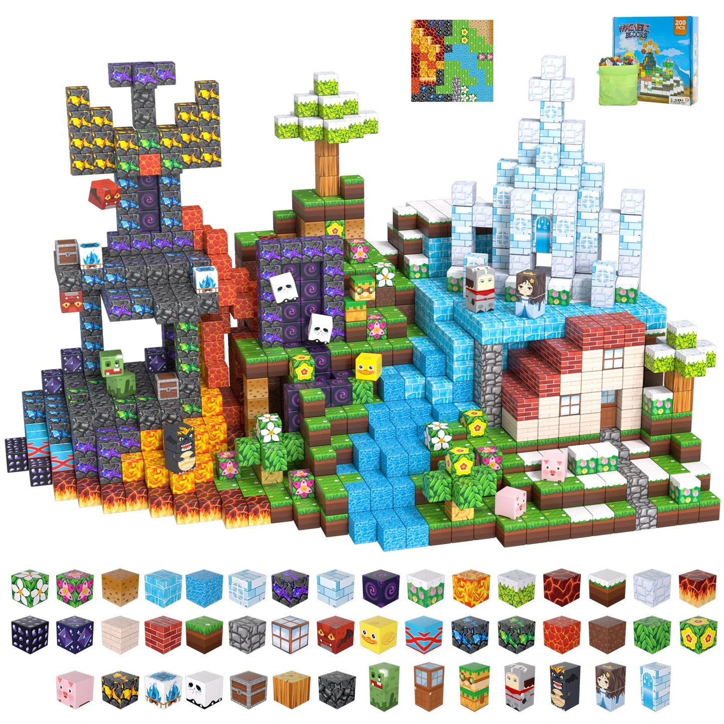 GleamJoy 200PCS Magnetic Blocks, Magnetic Building Block Cube Toys with Magnet Board for Kids, STEM Toys Gifts for Boy and Girls Age 3+ Years Old