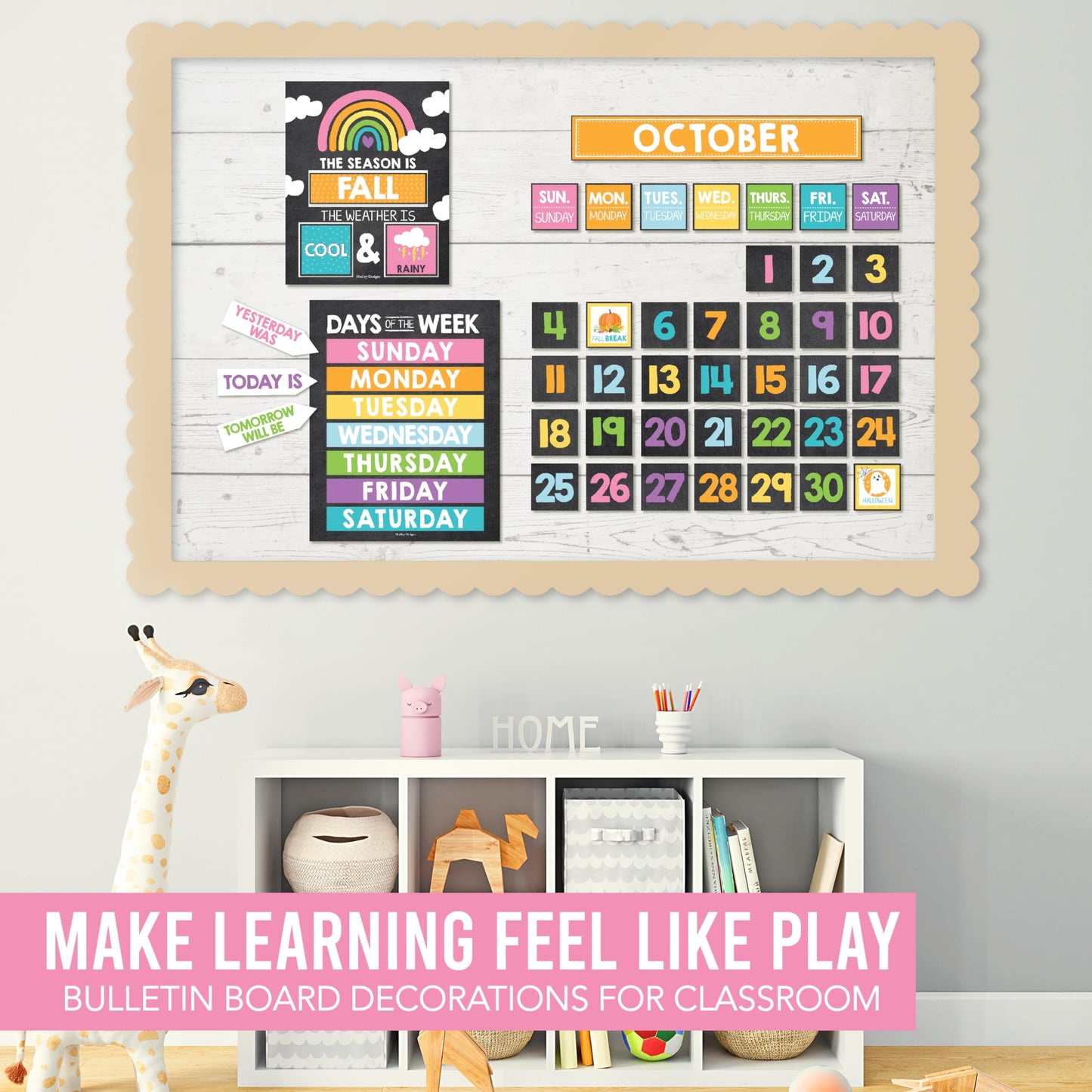 Hadley Designs Classroom Calendar Set Bulletin Board Decorations - Chalkboard School Calendar for Classroom Decor, Kindergarten Preschool Elementary Teacher Must Haves, Homeschool & Daycare Essentials