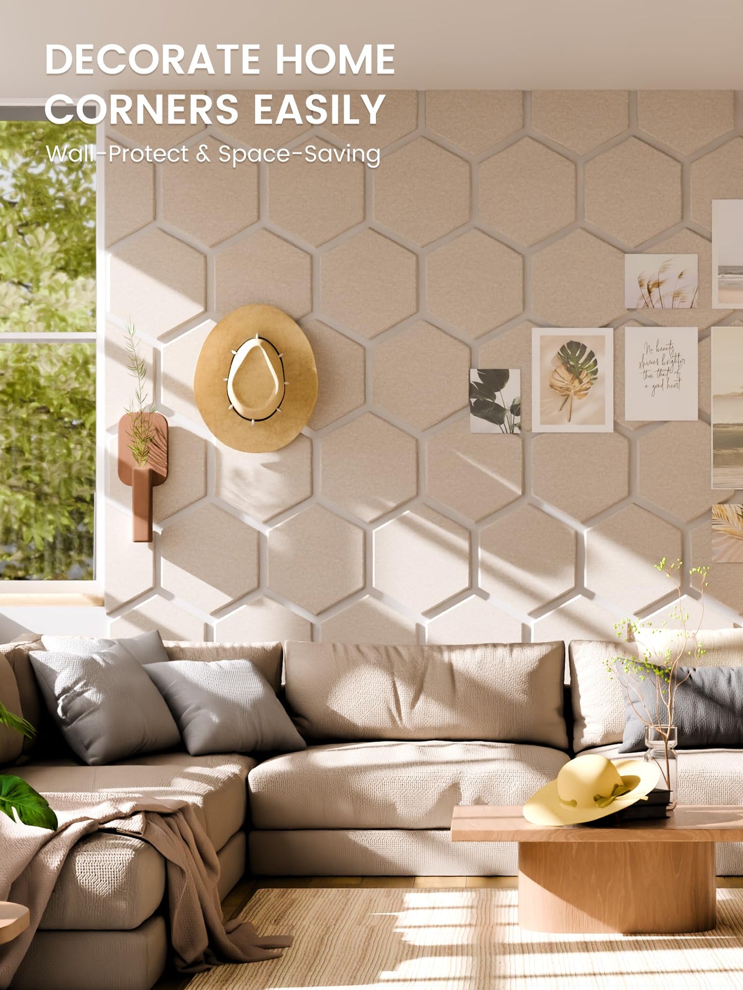 Fluxynara Hexagon Cork Board Alternative for Walls Decor-12-Pack Felt Bulletin Board Tiles,with 30 Pushpins,70 Adhesive Tabs for Office,Classrooms & Home Pin Board Felt Board-Oatmeal