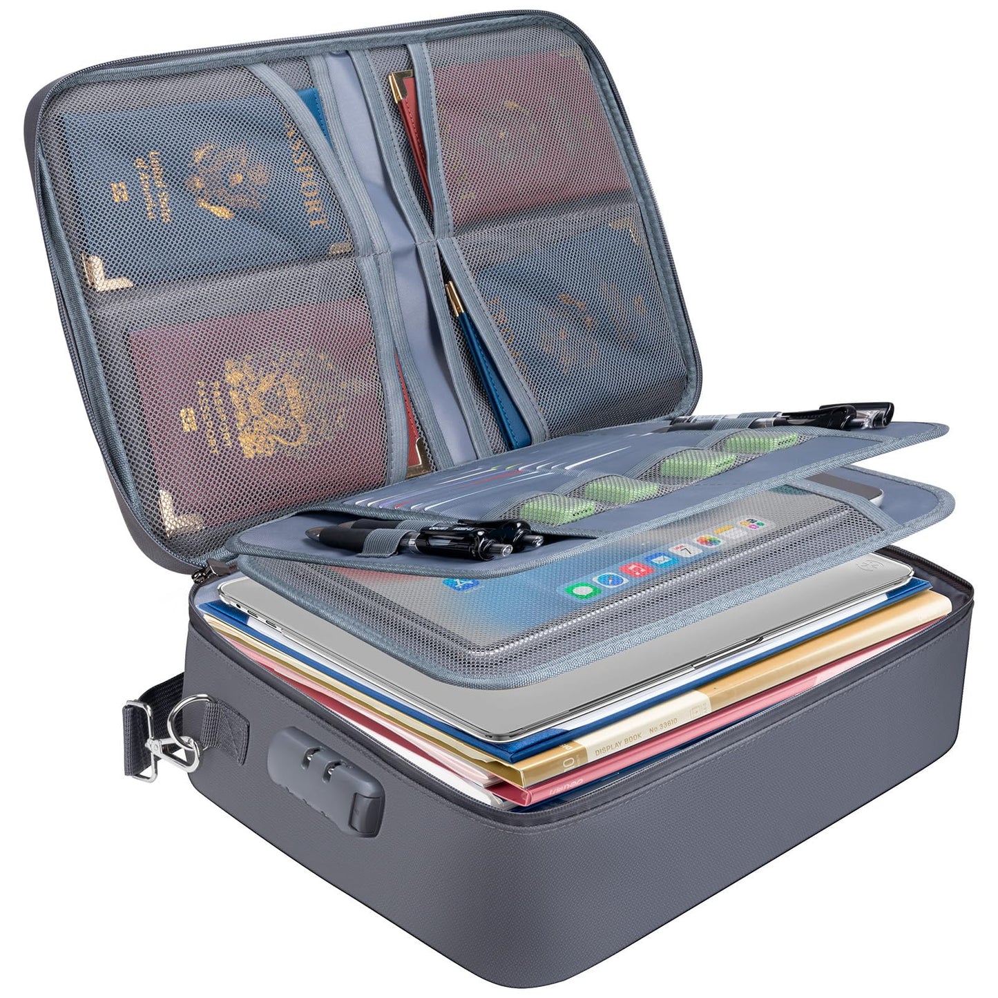 BALEINE Fireproof Document Box with Lock, Portable Fireproof Document Bag Waterproof Fire Proof File Boxes for Documents, File Organizer Box for Important Paperwork (Gray, 15''x11''x4'')