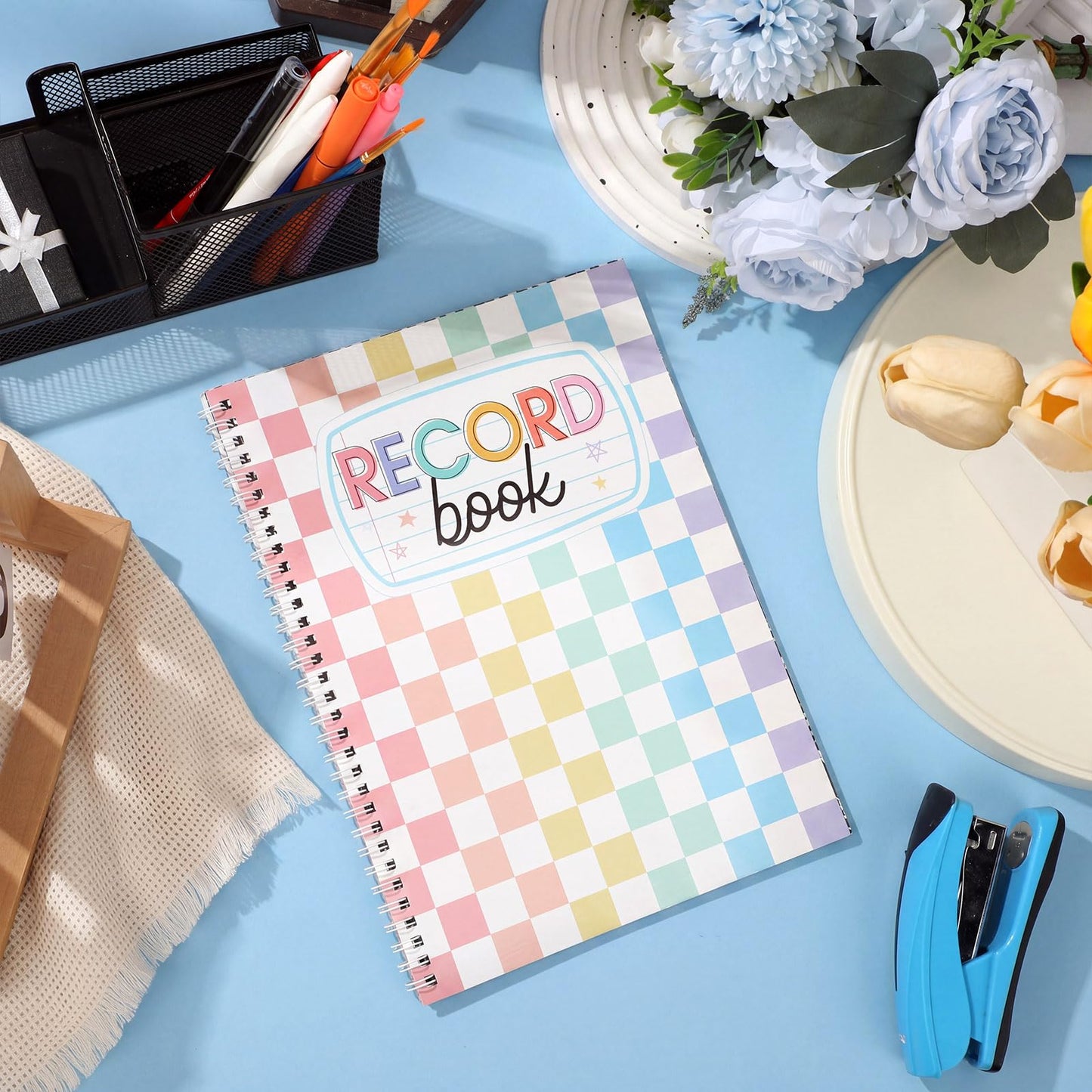 Fuyoooo Teacher Record Book 2026-2027 Teacher Grade Books Spiral Bound Record Planner 2026 Class Grade Book Office Favors for Classroom Attendance Planner Decoration Double Sided(Pastel, Checkered)