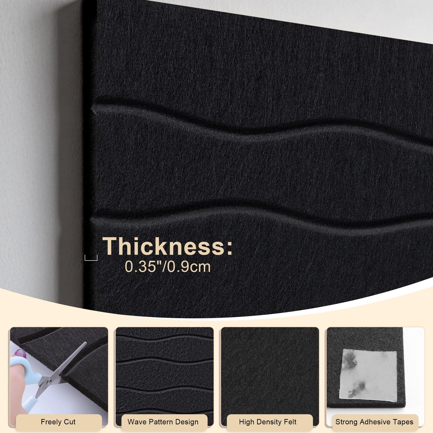 AKONEGE Felt Bulletin Board Tiles 12 Pack, 48" x 36" Cork Board Alternative, DIY Pin Board Wall Tiles for Photo Wall, Vision Board, Dorm Room & Home Office Decor, Stick-On with Adhesive Tabs, Black