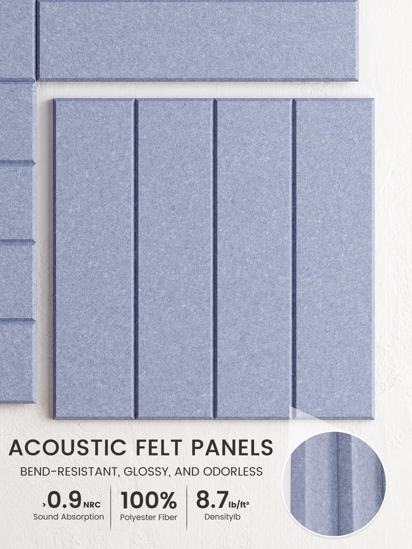 Bumusty Large Cork Board Alternative-48 x 36" Felt Bulletin Board Tiles, with 30 Pushpins, 70 Adhesive Tabs, Bold-Stripe 12-Pack, Cork Boards for Office Push Pin Board-Soft Periwinkle