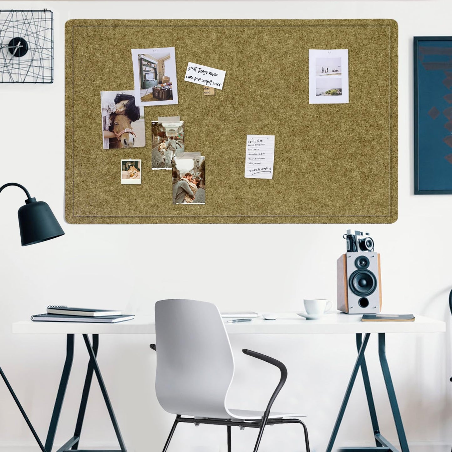 Large Bulletin Board - 60 x 36 Inches, Decorative Felt Pin Board for Wall - 5' x 3' Foldable Photo Display Board with Self-Adhesive Tape, Includes 20 Push Pins - Olive
