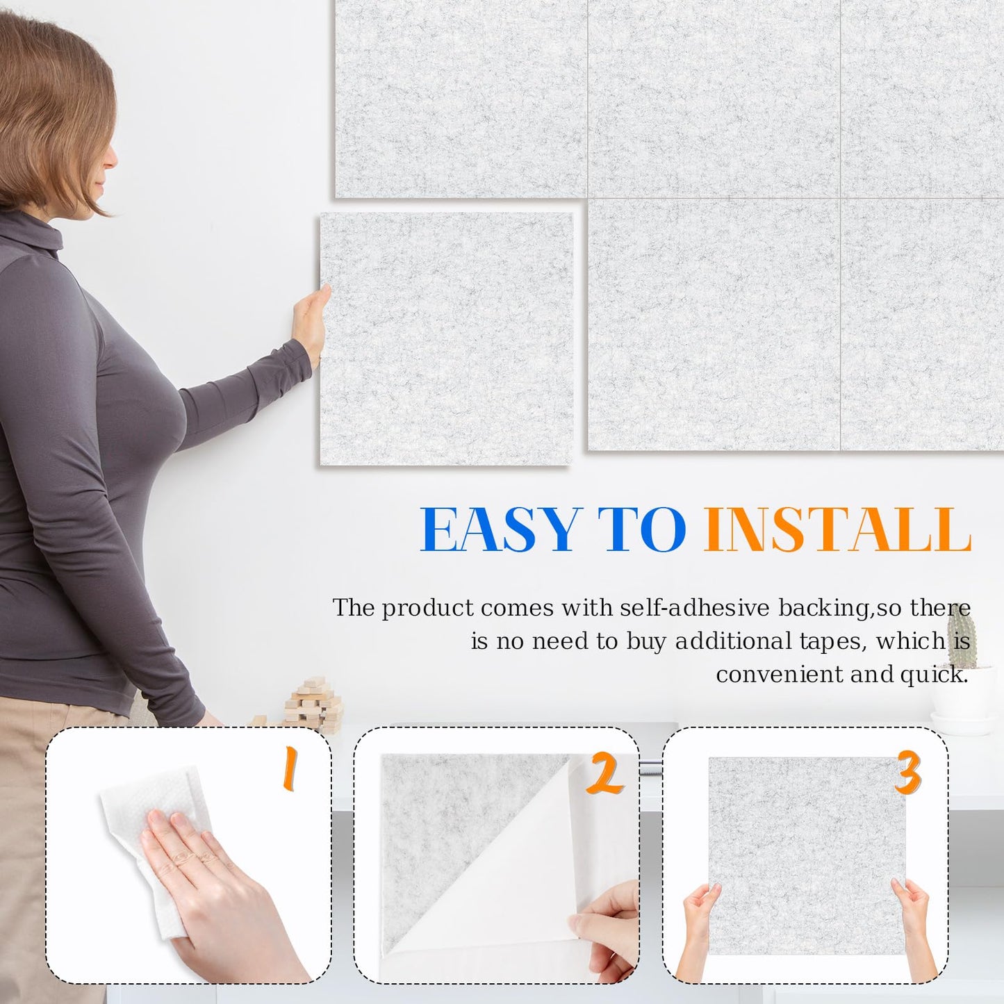 DOLLAR BOSS Felt Cork Board Tiles, 6 Packs 12" x 12" 1/2" Thick Cork Bulletin Board Self Adhesive Corkboards for Walls with 60 Pushpins for Home Office Kitchen School Decor Display, Light Grey