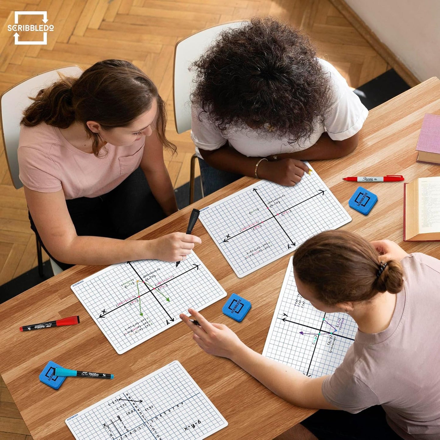 Scribbledo 5 Pack Dry Erase XY Axis Coordinate Plane Graph Lap Boards 9” X 12” for Student Teachers and Classroom Use, Math White Board - Double Sided White Boards with 5 Erasers Included