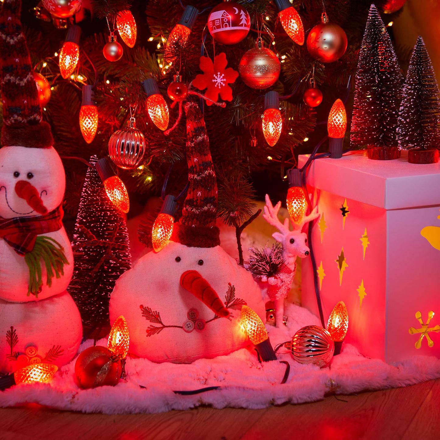 Minetom C9 LED Christmas Light Bulbs, 50 Pack, Dimmable, E17 Base, Red, Indoor & Outdoor Holiday Decoration