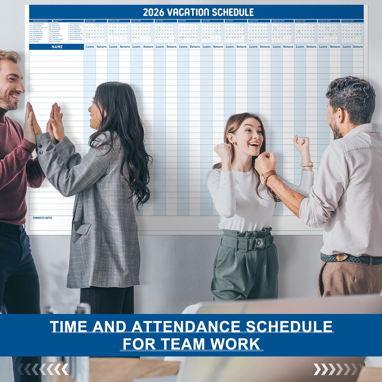 Lincia Large Magnetic 2026 Full Yearly Vacation Board Schedule Dry Erase Wall Planner Calendar Reusable Project Office Whiteboard 24" x 36" Vacation Calendar for Management, Planning, Organizing