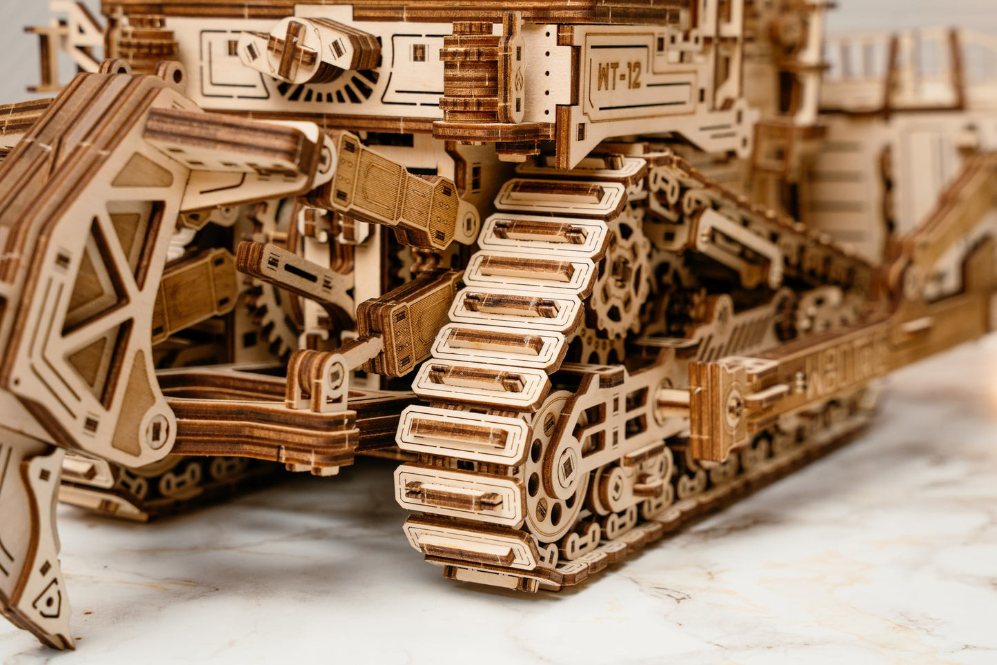 Wood Trick Terrain Titan Bulldozer - Rides up to 10ft - 19x11″ - Moving Blade & Rear Hook - 3D Wooden Puzzles for Adults to Build - Engineering DIY Models for Adults to Build