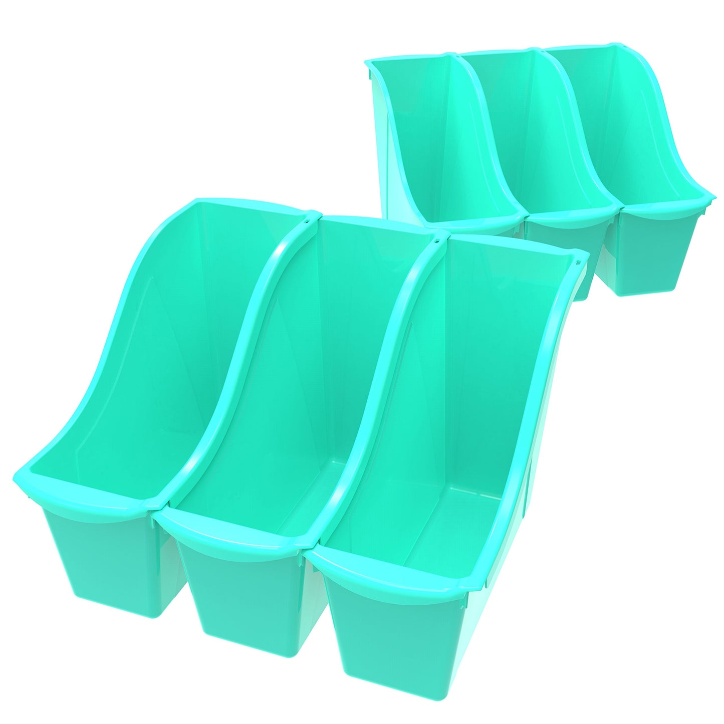 Storex Small Book Bin – Interlocking Plastic Organizer for Home, Office and Classroom, Teal, 6-Pack (71114C06C)