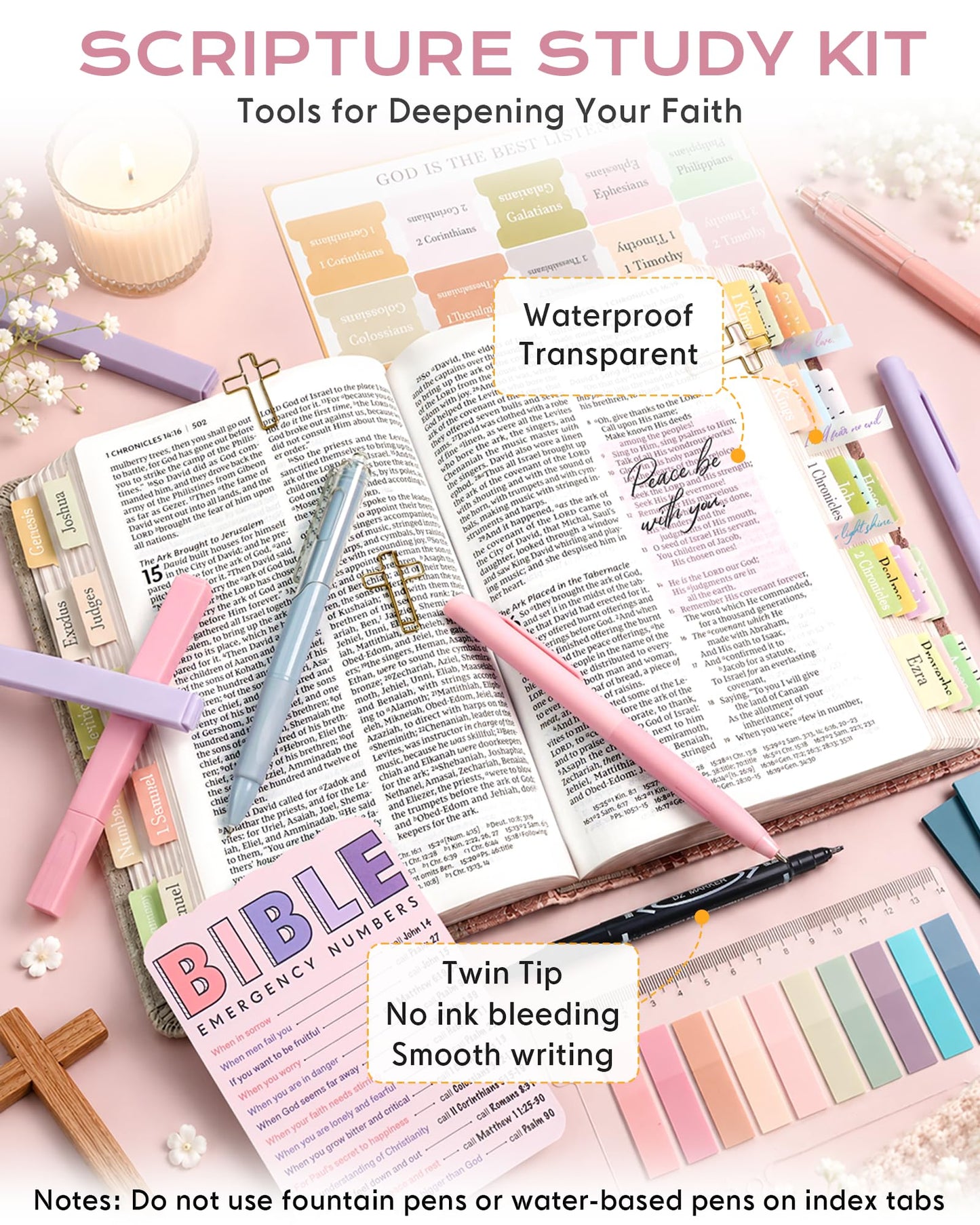 XKDOUS 60 Pcs Bible Study Supplies, Bible Study Kit for Women, Bible Journaling Supplies with Spiral Notebook Journal, Bible Tabs, Pen Case and More, Bible Highlighters and Pens No Bleed for Books
