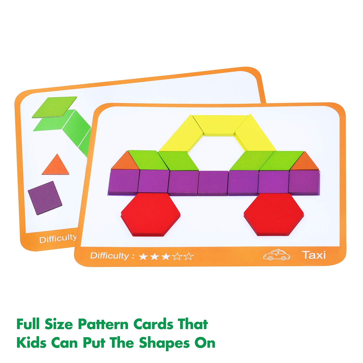 SpriteGru 300 PCS Wooden Pattern Blocks Set for Kids with 24 Double-Sided Design Cards(48 Patterns) and Storage Bag in Gift Box,Fun Montessori Learning Toys