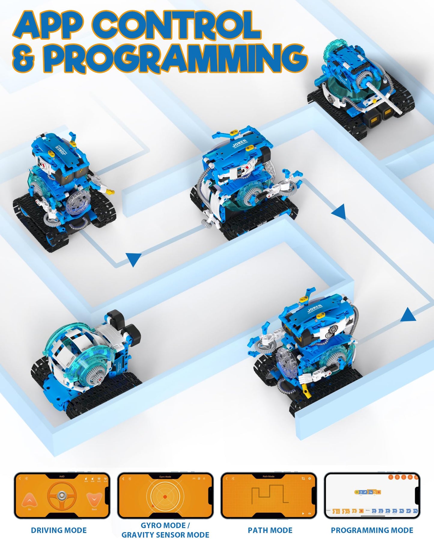Opmind 5 in 1 STEM Robot Building Toys for Boys Age 8-13, 494PCS Remote & App-Controlled Set Educational Coding Toy, Kids DIY Sound & Light Interactive Science Sets, Gift for Boys Girls 10-12