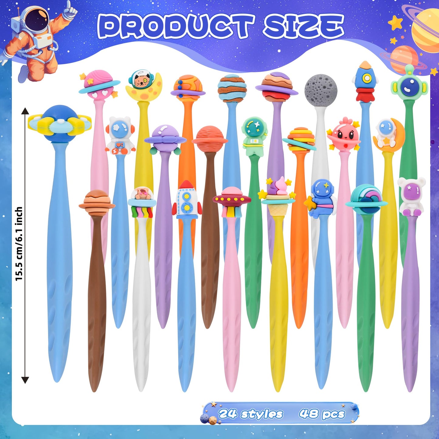 48 Pcs Cute Space Bobblehead Eraser for Pencils Kawaii Erasers Cute School Supplies Fun Planet Rocket Moon Spaceship Astronaut Shape Erasers Back to School Supplies Birthday Classroom Gifts