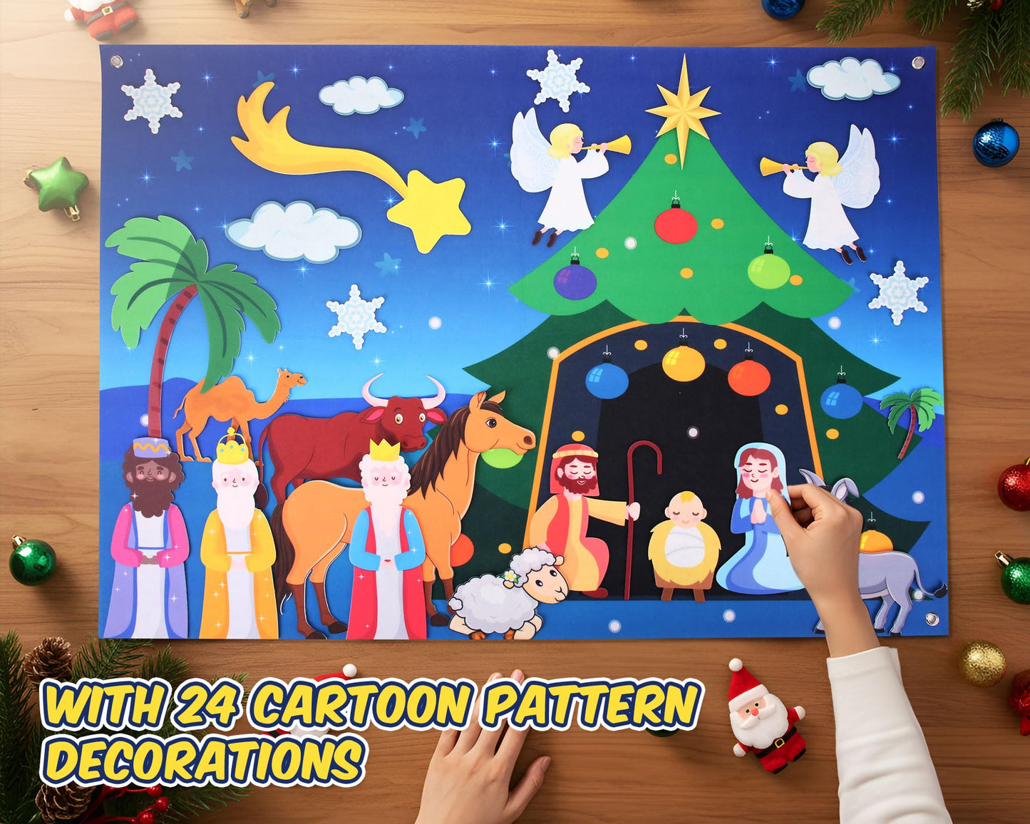 Yexiya Christmas Nativity Scene Felt Story Board Set for Toddlers Children, 3.4 Feet Nativity Crafts for Kids Preschool Sunday School Decorations Reusable Wall Hanging Gift for Boys Girls (Fresh)