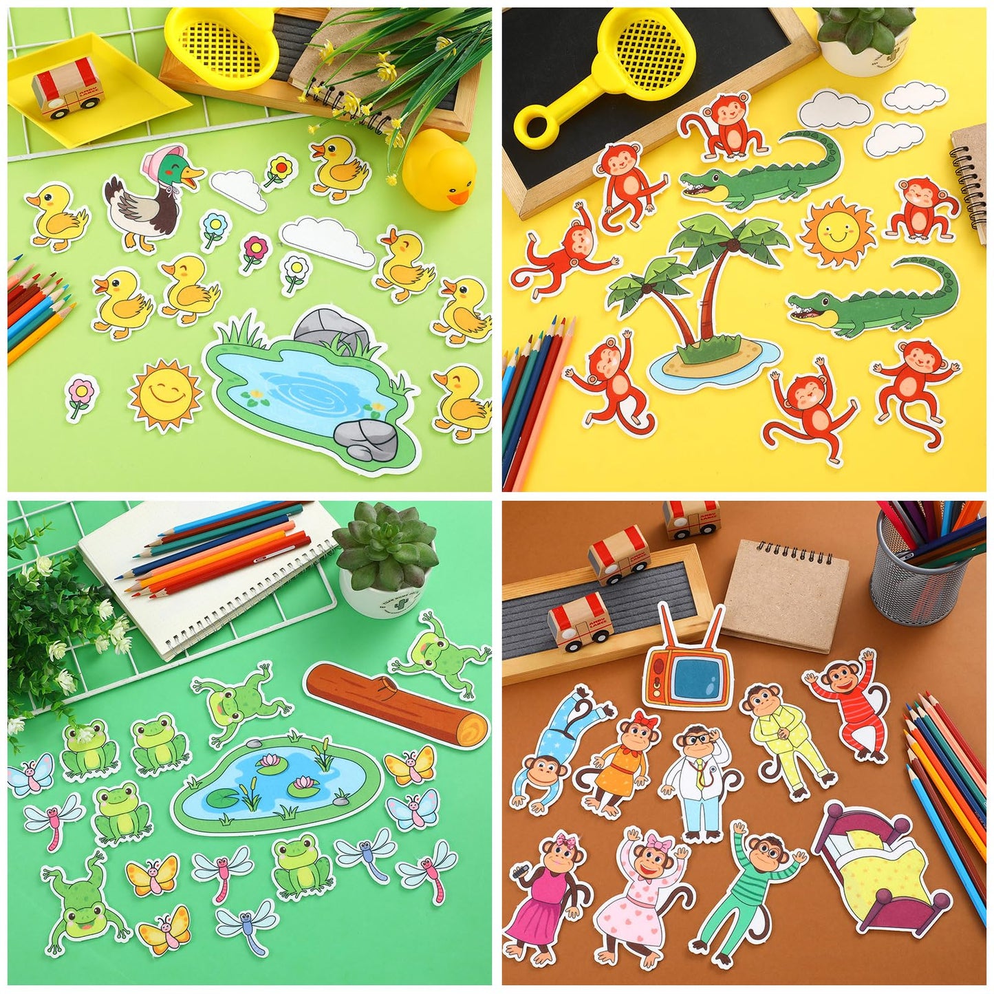 WovWeave 4 Set Felt Story Board Sets for Toddler Educational Storytelling Felt Book Board Stories for Preschool Learning Classroom Activity(Animals)