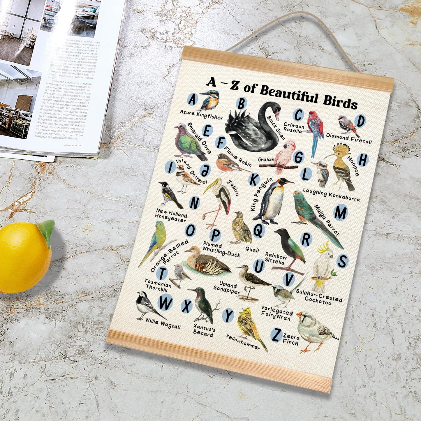 Alphabet Educational Wall Art Poster for Daycareof,A-Z Beautiful Birds Canvas Print Poster for Preschool, Toddler Learning Poster for Nursery Classroom Playroom,Kids Room Decor 14x18.5inch (1, Beige-Bird)
